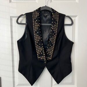 Forever 21 Studded Black Y2K Edgy Moto Vest Grunge Rock Waistcoat Size Medium